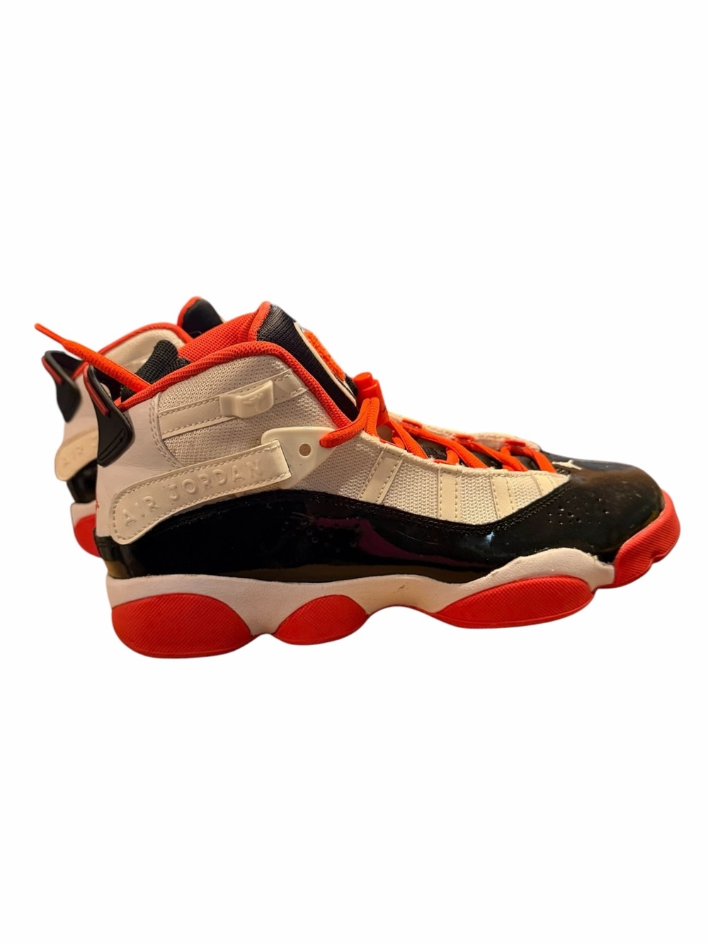 Jordan Kids High-Top Sneakers in Black, White & Red-Orange